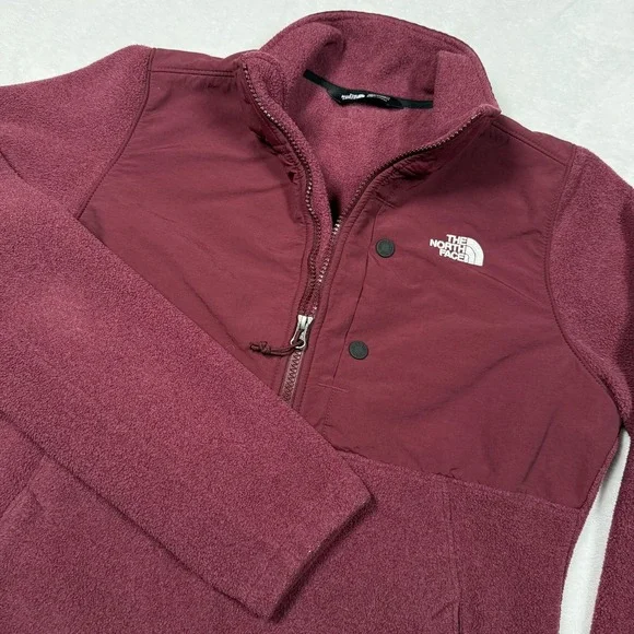 The North Face Jacket Womens Medium Red Fleece 1/4 Zip Pullover Pockets Soft - Picture 1 of 9